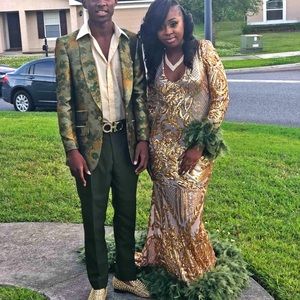 Gold and olive green prom dress